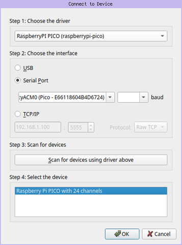 Screenshot of a Pulseview window with the above settings.